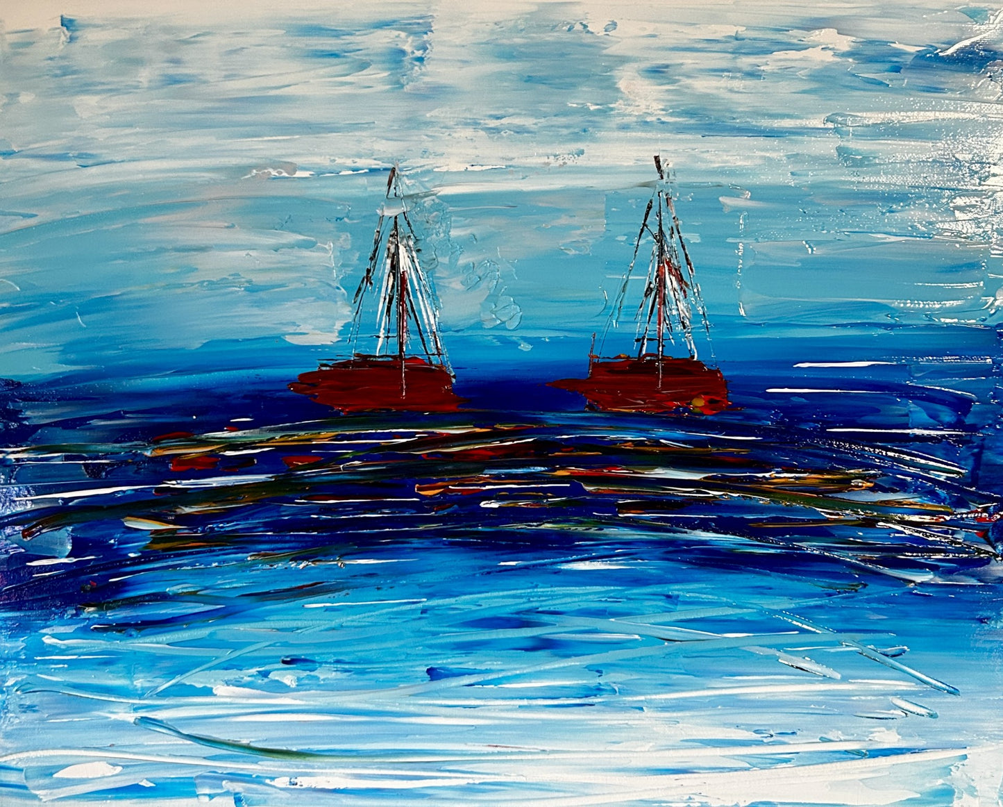Sailboats - 16"X20" Abstract Painting